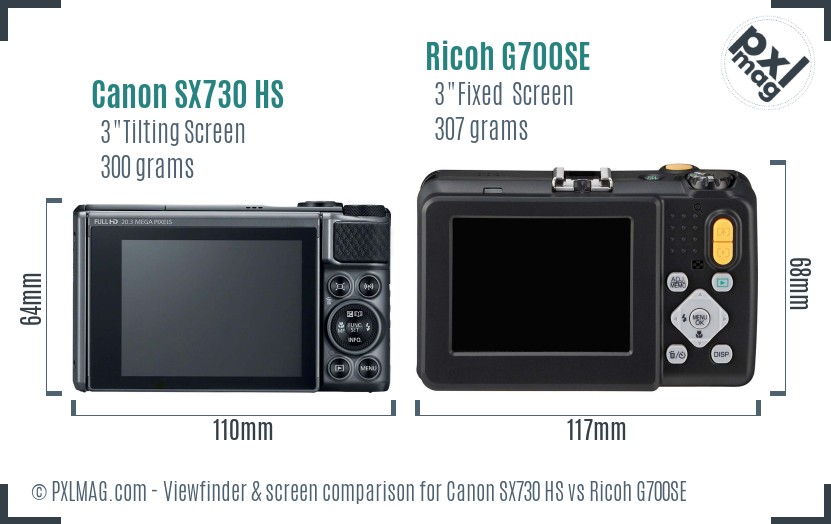 Canon SX730 HS vs Ricoh G700SE Screen and Viewfinder comparison