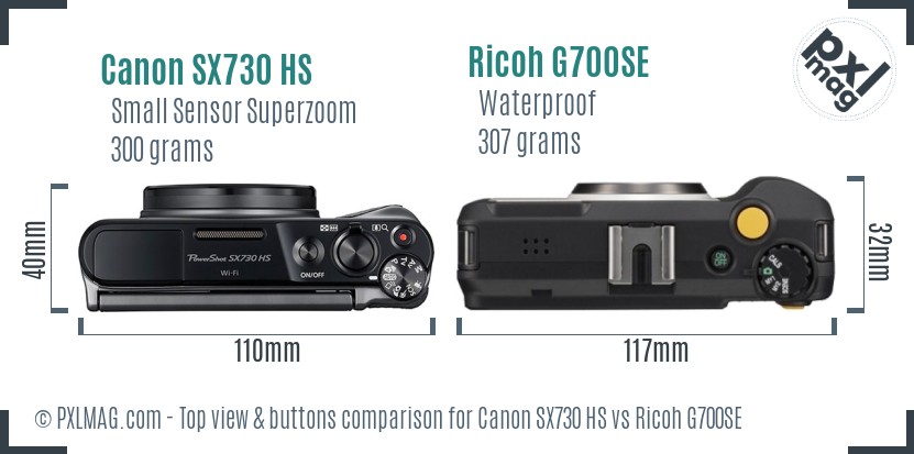 Canon SX730 HS vs Ricoh G700SE top view buttons comparison