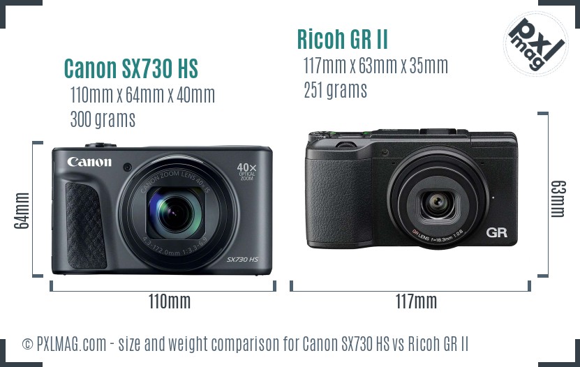 Canon SX730 HS vs Ricoh GR II size comparison Canon SX730 HS vs Ricoh GR II size comparison