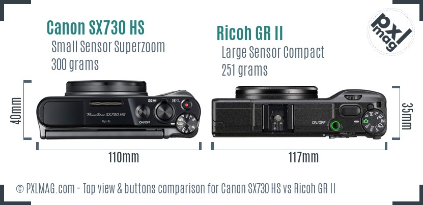 Canon SX730 HS vs Ricoh GR II top view buttons comparison