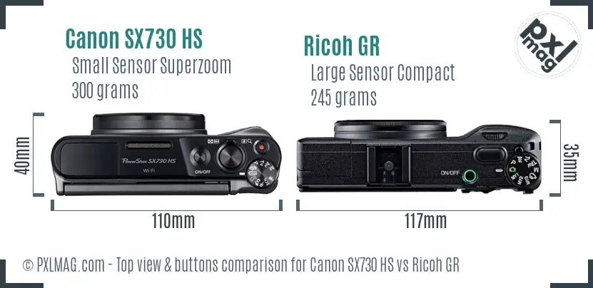 Canon SX730 HS vs Ricoh GR top view buttons comparison Canon SX730 HS vs Ricoh GR top view buttons comparison
