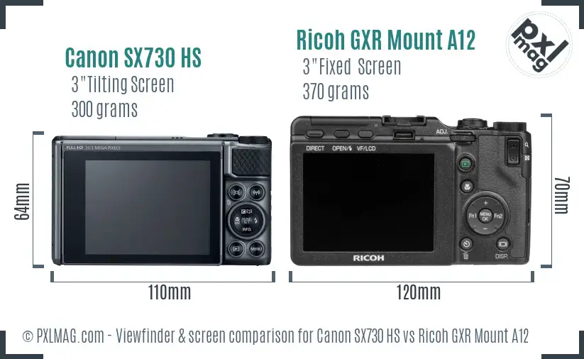 Canon SX730 HS vs Ricoh GXR Mount A12 Screen and Viewfinder comparison