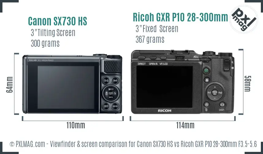 Canon SX730 HS vs Ricoh GXR P10 28-300mm F3.5-5.6 VC Screen and Viewfinder comparison Canon SX730 HS vs Ricoh GXR P10 28-300mm F3.5-5.6 VC Screen and Viewfinder comparison