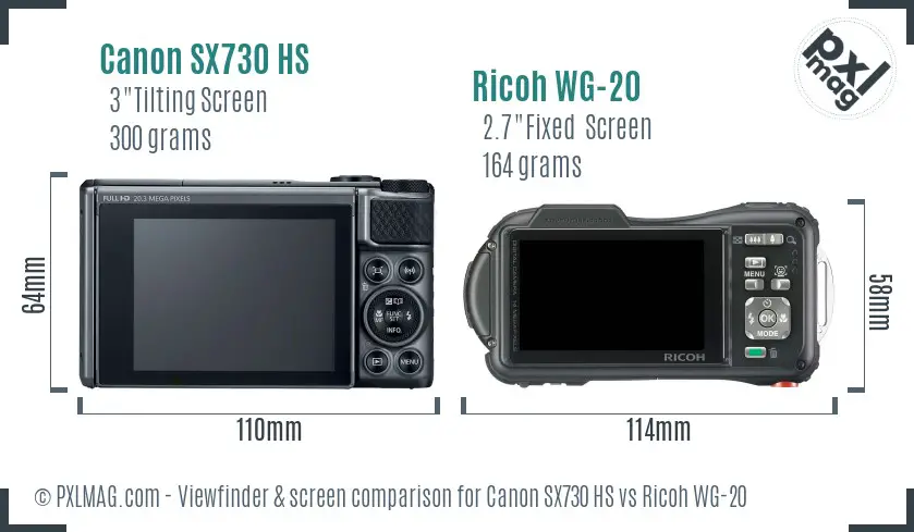 Canon SX730 HS vs Ricoh WG-20 Screen and Viewfinder comparison