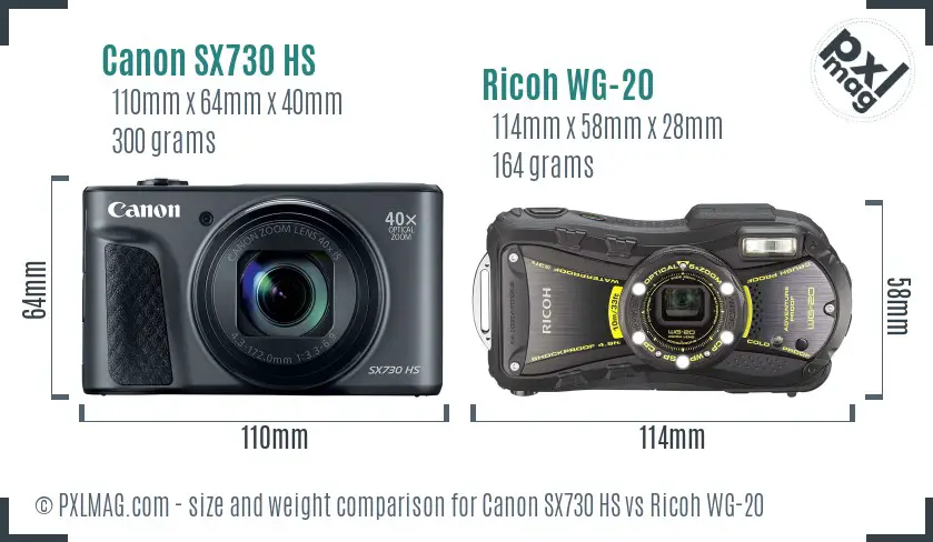 Canon SX730 HS vs Ricoh WG-20 size comparison