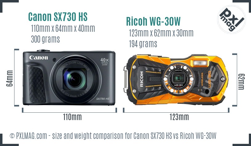Canon SX730 HS vs Ricoh WG-30W size comparison Canon SX730 HS vs Ricoh WG-30W size comparison