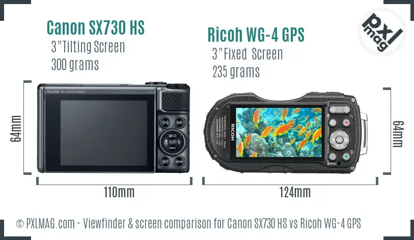 Canon SX730 HS vs Ricoh WG-4 GPS Screen and Viewfinder comparison