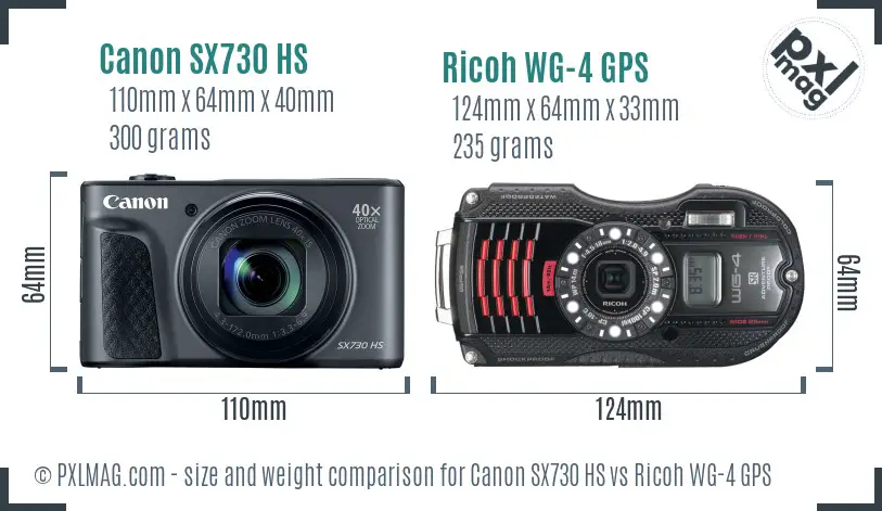 Canon SX730 HS vs Ricoh WG-4 GPS size comparison