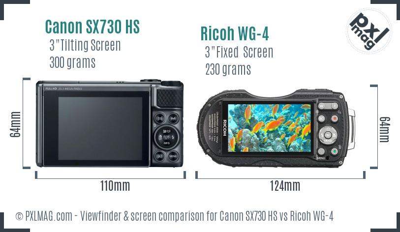 Canon SX730 HS vs Ricoh WG-4 Screen and Viewfinder comparison