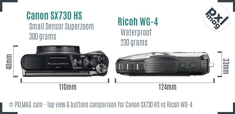 Canon SX730 HS vs Ricoh WG-4 top view buttons comparison
