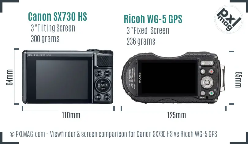 Canon SX730 HS vs Ricoh WG-5 GPS Screen and Viewfinder comparison