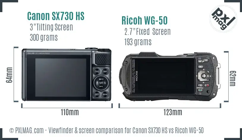 Canon SX730 HS vs Ricoh WG-50 Screen and Viewfinder comparison