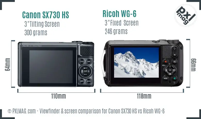 Canon SX730 HS vs Ricoh WG-6 Screen and Viewfinder comparison