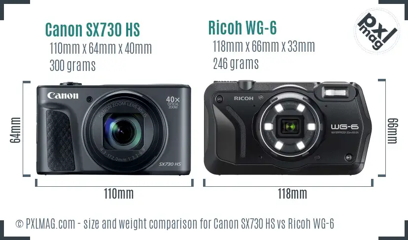 Canon SX730 HS vs Ricoh WG-6 size comparison