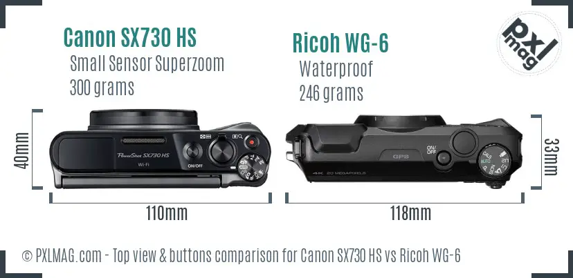 Canon SX730 HS vs Ricoh WG-6 top view buttons comparison