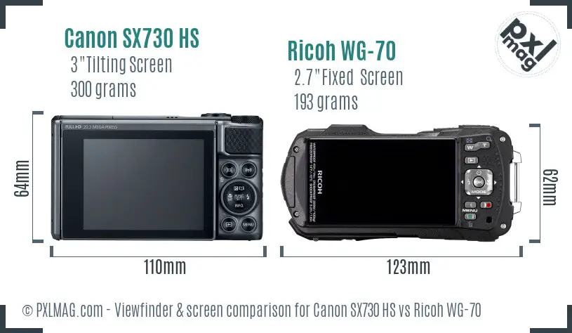 Canon SX730 HS vs Ricoh WG-70 Screen and Viewfinder comparison