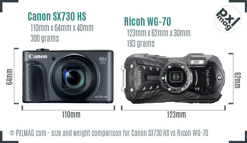 Canon SX730 HS vs Ricoh WG-70 size comparison