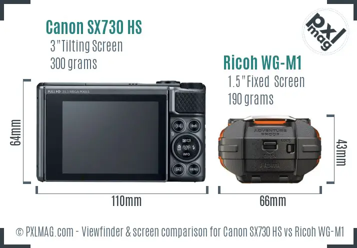 Canon SX730 HS vs Ricoh WG-M1 Screen and Viewfinder comparison