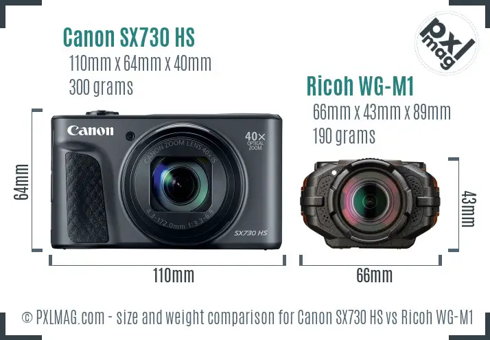 Canon SX730 HS vs Ricoh WG-M1 size comparison