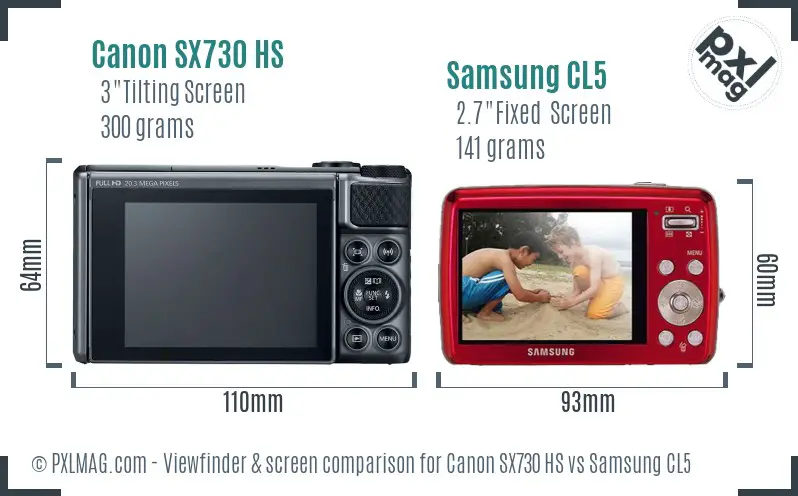 Canon SX730 HS vs Samsung CL5 Screen and Viewfinder comparison