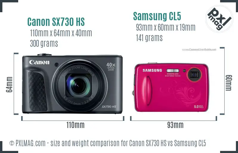Canon SX730 HS vs Samsung CL5 size comparison