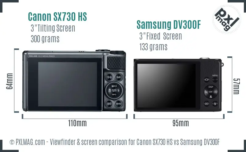 Canon SX730 HS vs Samsung DV300F Screen and Viewfinder comparison