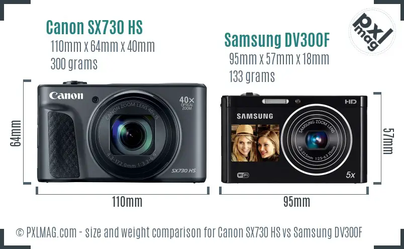 Canon SX730 HS vs Samsung DV300F size comparison