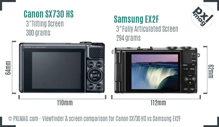 Canon SX730 HS vs Samsung EX2F Screen and Viewfinder comparison