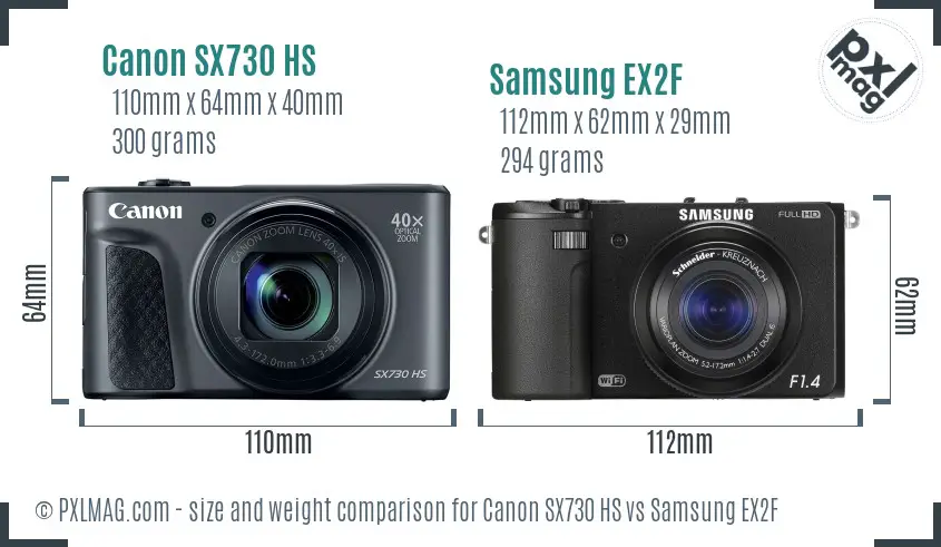 Canon SX730 HS vs Samsung EX2F size comparison