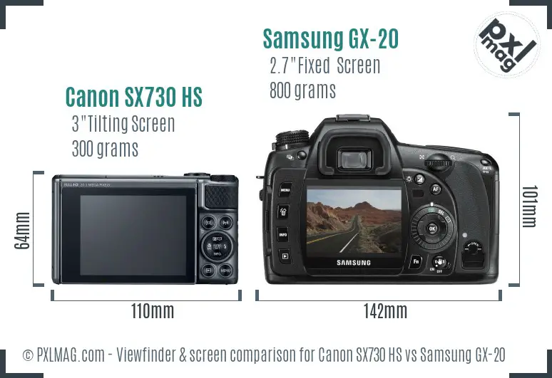 Canon SX730 HS vs Samsung GX-20 Screen and Viewfinder comparison