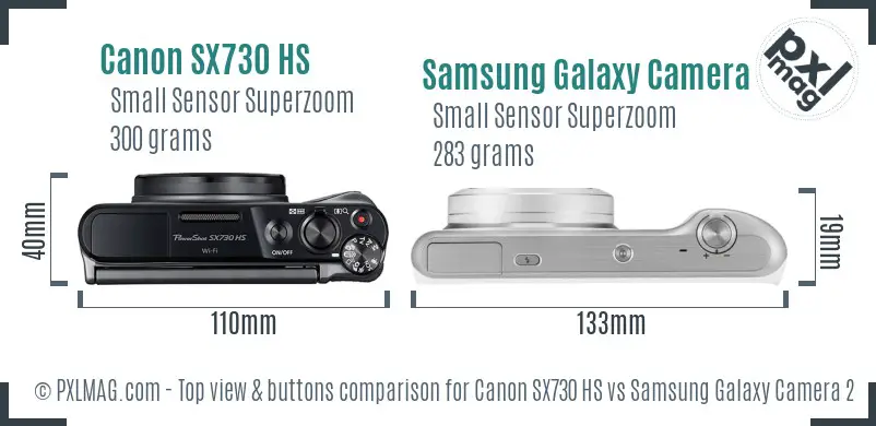 Canon SX730 HS vs Samsung Galaxy Camera 2 top view buttons comparison