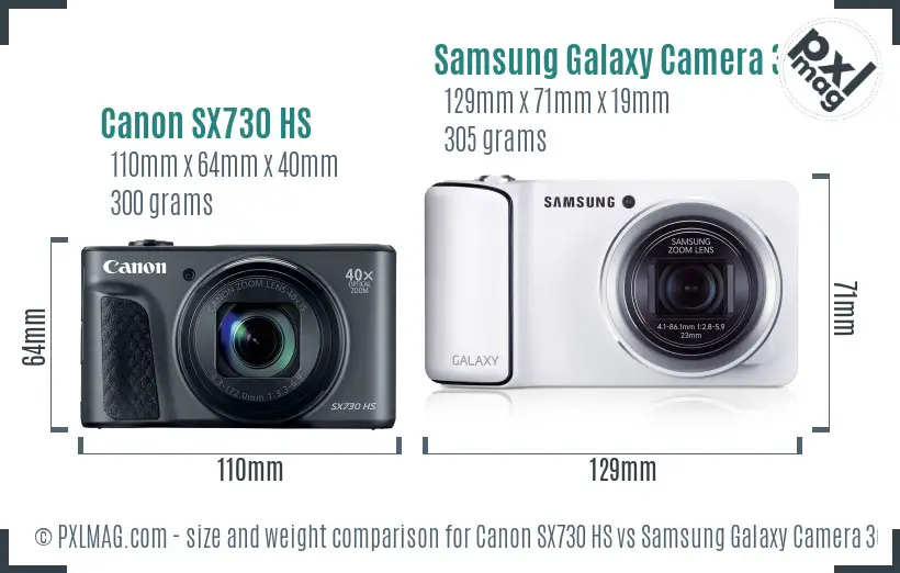 Canon SX730 HS vs Samsung Galaxy Camera 3G size comparison