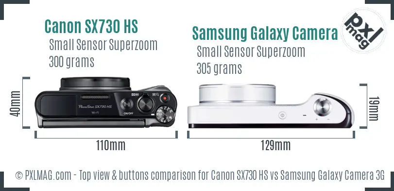 Canon SX730 HS vs Samsung Galaxy Camera 3G top view buttons comparison
