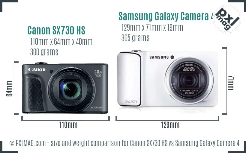 Canon SX730 HS vs Samsung Galaxy Camera 4G size comparison