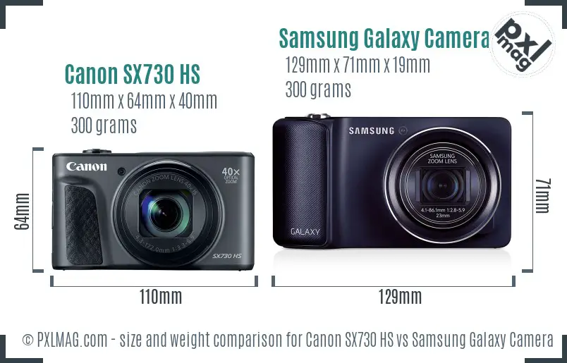 Canon SX730 HS vs Samsung Galaxy Camera size comparison