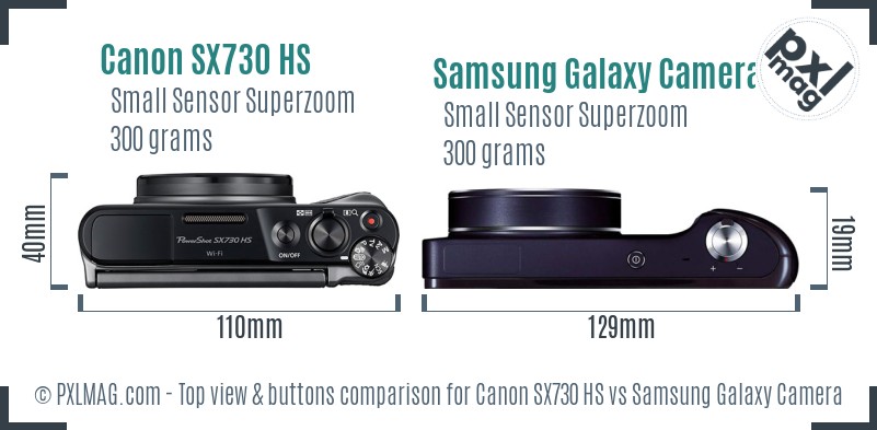 Canon SX730 HS vs Samsung Galaxy Camera top view buttons comparison