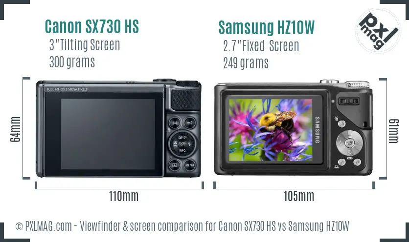 Canon SX730 HS vs Samsung HZ10W Screen and Viewfinder comparison