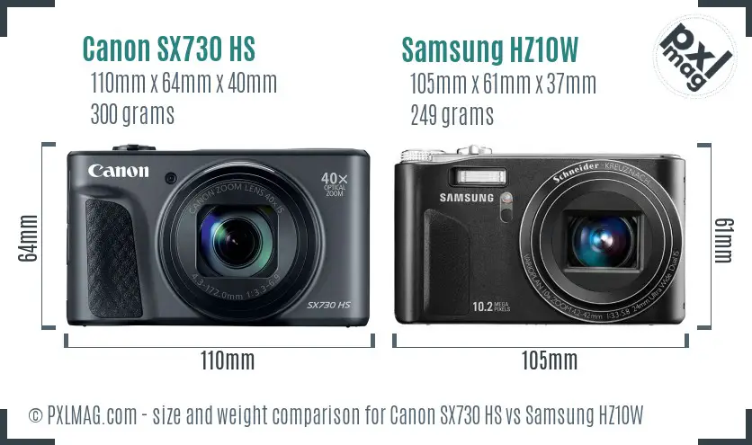 Canon SX730 HS vs Samsung HZ10W size comparison