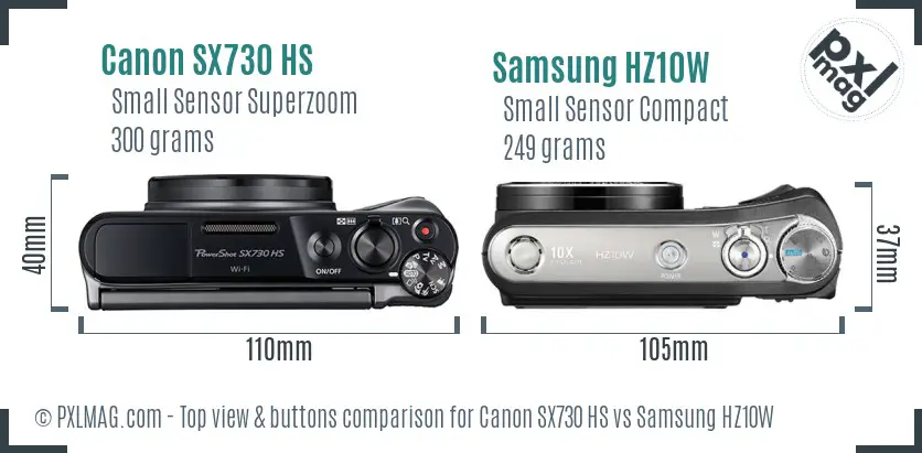 Canon SX730 HS vs Samsung HZ10W top view buttons comparison