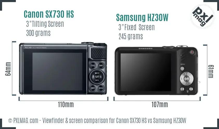 Canon SX730 HS vs Samsung HZ30W Screen and Viewfinder comparison