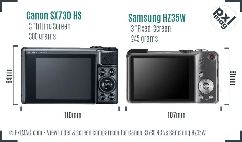 Canon SX730 HS vs Samsung HZ35W Screen and Viewfinder comparison