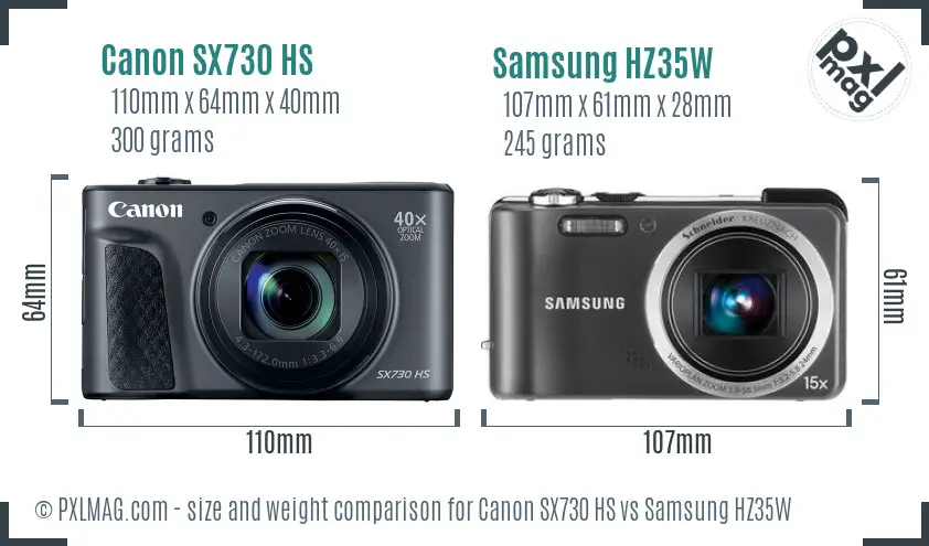 Canon SX730 HS vs Samsung HZ35W size comparison