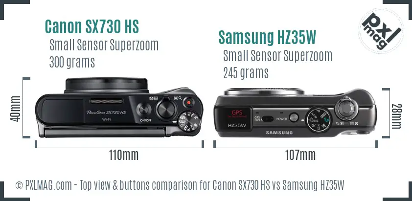 Canon SX730 HS vs Samsung HZ35W top view buttons comparison