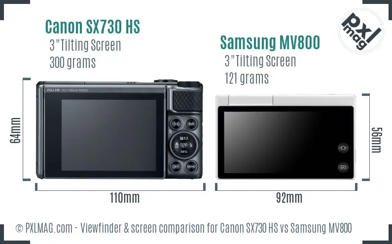 Canon SX730 HS vs Samsung MV800 Screen and Viewfinder comparison