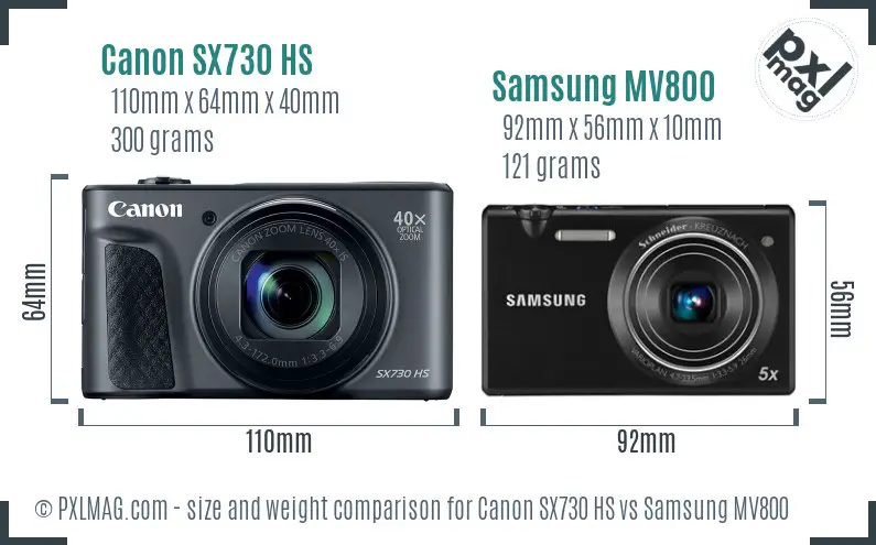 Canon SX730 HS vs Samsung MV800 size comparison