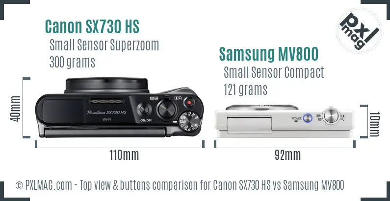 Canon SX730 HS vs Samsung MV800 top view buttons comparison