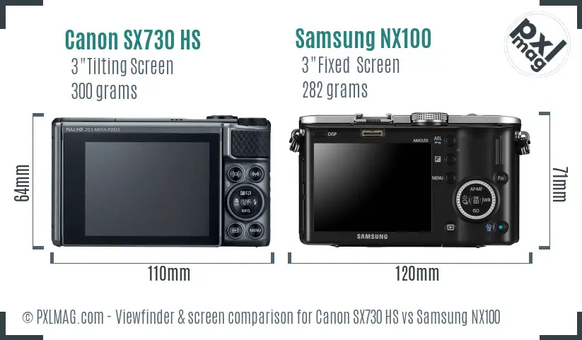 Canon SX730 HS vs Samsung NX100 Screen and Viewfinder comparison Canon SX730 HS vs Samsung NX100 Screen and Viewfinder comparison