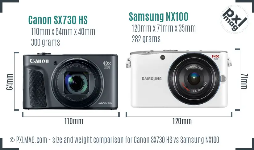 Canon SX730 HS vs Samsung NX100 size comparison Canon SX730 HS vs Samsung NX100 size comparison
