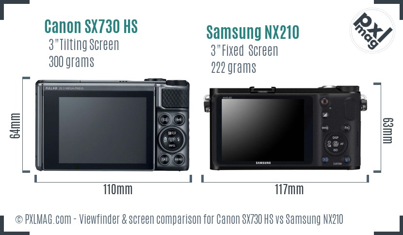 Canon SX730 HS vs Samsung NX210 Screen and Viewfinder comparison