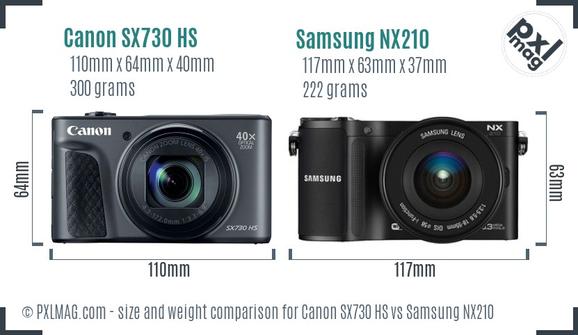 Canon SX730 HS vs Samsung NX210 size comparison